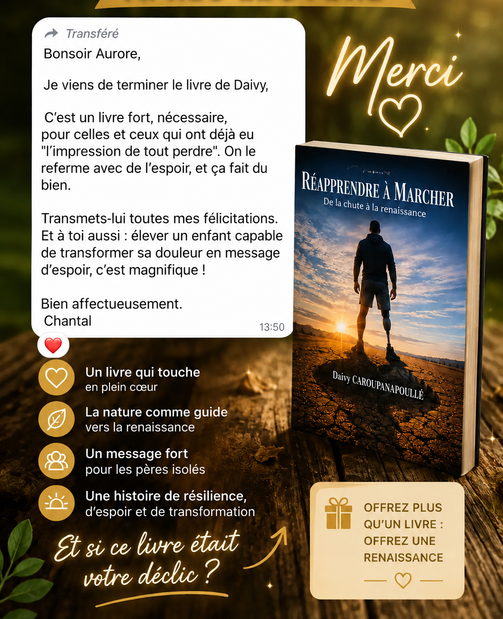 Retour émotionnel d'une lectrice après la lecture de Réapprendre à Marcher