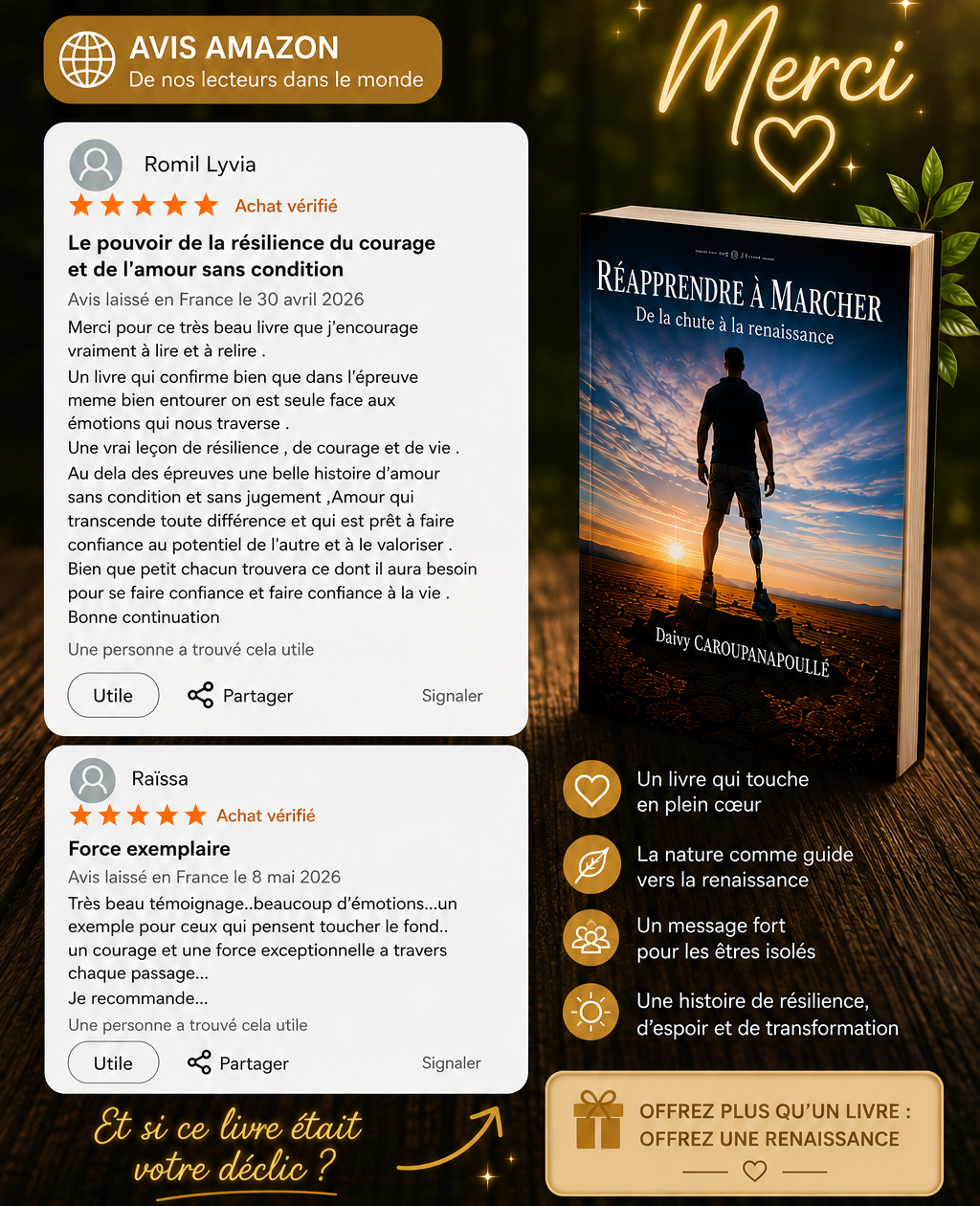 Avis Amazon vérifié 5 étoiles autour du livre Réapprendre à Marcher